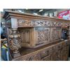 Image 2 : ANTIQUE 2PC SERVING CABINET, HIGHLY CARVED AND DETAILED WITH METAL HARDWARE, 7FT WIDE, 6FT TALL