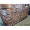 Image 3 : ANTIQUE 2PC SERVING CABINET, HIGHLY CARVED AND DETAILED WITH METAL HARDWARE, 7FT WIDE, 6FT TALL
