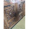 Image 8 : ANTIQUE 2PC SERVING CABINET, HIGHLY CARVED AND DETAILED WITH METAL HARDWARE, 7FT WIDE, 6FT TALL