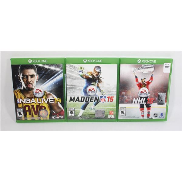 XBOX ONE NHL 16, MADDEN 15, AND NBA LIVE 14 GAMES