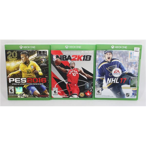 XBOX ONE NHL 17, NBA 2K18, AND PES 2016 PRO