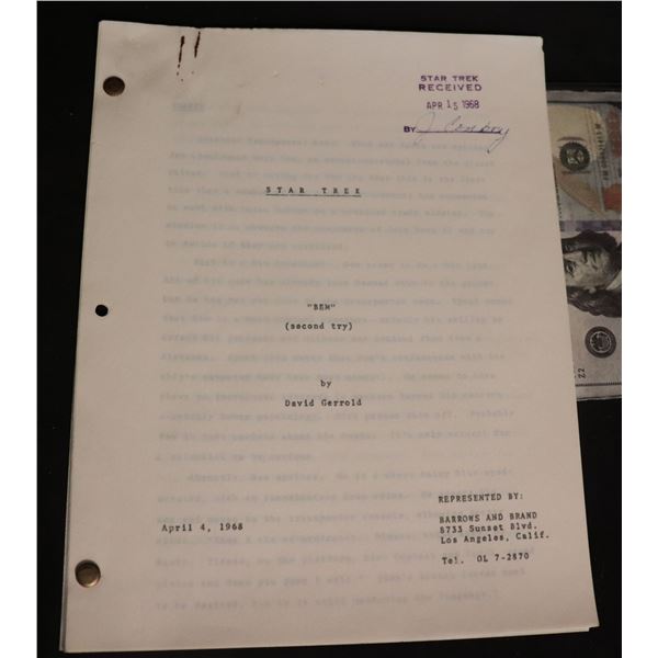 STAR TREK BEM PRODUCTION SCRIPT TREATMENT DATED APRIL 4, 1968 FROM THE GREG JEIN COLLECTION