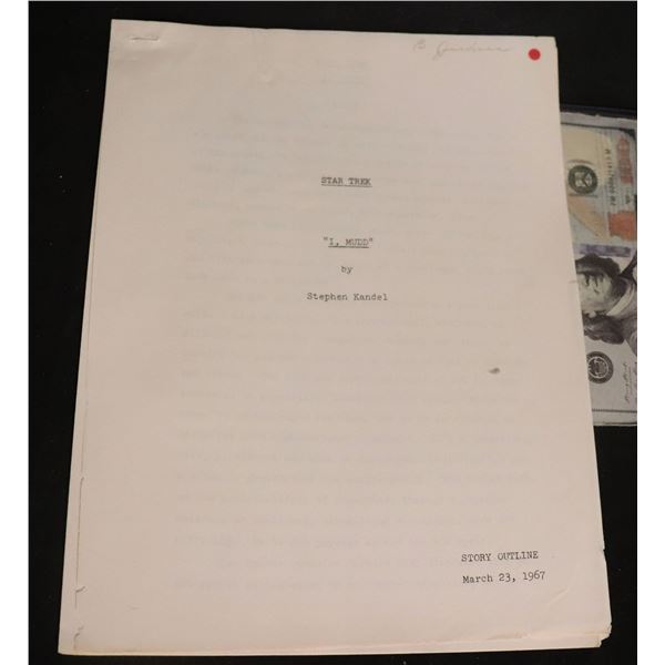 STAR TREK I, MUDD PRODUCTION SCRIPT STORY OUTLINE DATED MARCH 23, 1967 FROM THE GREG JEIN COLLECTION