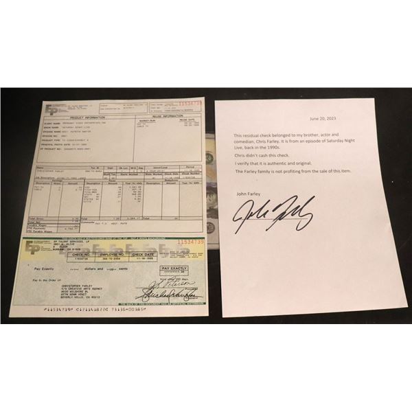 CHRIS FARLEY PATRICK SWAYZE NIGHT LIVE SNL ROYALTY CHECK W LOA