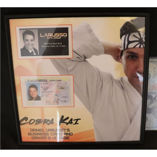 COBRA KAI DANIEL LARUSSO DRIVERS LICENSE AND BUSINESS CARD NICELY FRAMED