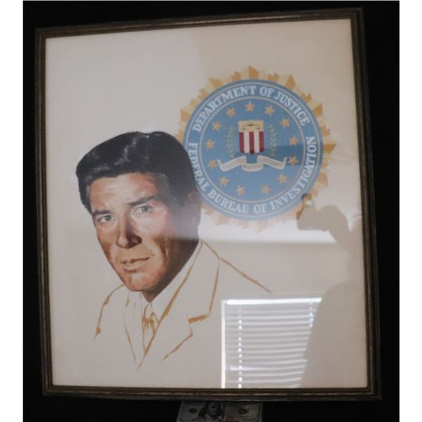 THE FBI 60's TV EFREM ZIMBALIST JR HAND PAINTED PORTRAIT FROM HIS OFFICE