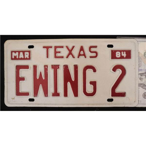 DALLAS TV EWING 2 METAL 1984 TEXAS LICENSE PLATE SCREEN MATCHED