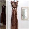 Image 1 : Long Brown Glittery Double Slit Party dress with waist cuts