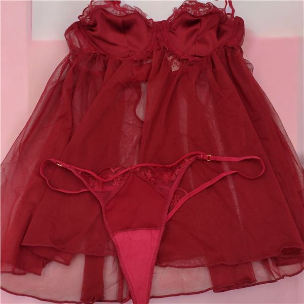 Mehroon and Grey Lingerie with panties Size M