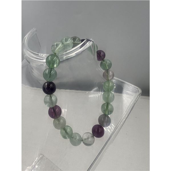 BRAND NEW 8 MM PURPLE AND GREEN FLUORITE  BRACELET ELASTIC