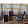 Image 1 : Office Furniture : Desk with built-on Cabinet; Metal File Cabinet; Office Chair & Coat Rack (Desk Me
