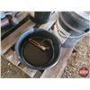 Image 4 : Pallet Lot: Partial Pails of Oil ; Oil Drain Pans; Grease Guns (2); Filter Wrenches