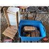 Image 1 : Pallet Lot : Tote Party Supplies; Drawer Organizers; Wood Chair Towel Rack; Stools' etc