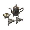 Image 3 : Shelf lot of Silver Plated on Brass Serving Tray, Tea Pot, Wood Flute, Asian Style Serving Tray, Etc