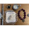 Image 3 : Group of Misc - Clock, Ring, Sterling Sivler Rabbit Pendant, (Possibly Diamond Charm), Bracelet & Fi