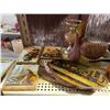 Image 2 : Shelf Lot - Decorative Collectibles & Trinket Boxes Assorted figurines, carved boxes, vintage miniat