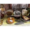Image 3 : Shelf Lot - Decorative Collectibles & Trinket Boxes Assorted figurines, carved boxes, vintage miniat