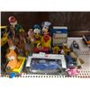 Image 3 : Shelf Lot - Vintage Toys & Character Figurines Includes Disney toys, wind-ups, tin drums, plush monk