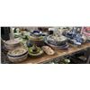 Image 1 : Shelf Lot - Large Floral Plates & Blue and White China Heavy stack of colorful floral and patterned 