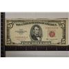 Image 1 : 1953-B US $5 RED SEAL NOTE