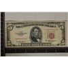 Image 1 : 1953-A US $5 RED SEAL STAR NOTE