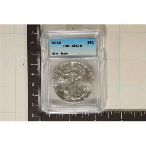 2015 AMERICAN SILVER EAGLE ICG MS70 1 OZ. SILVER