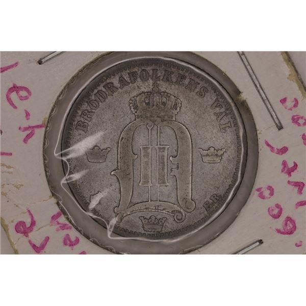 1883 SWEDEN SILVER 50 ORE .0965 OZ. ASW