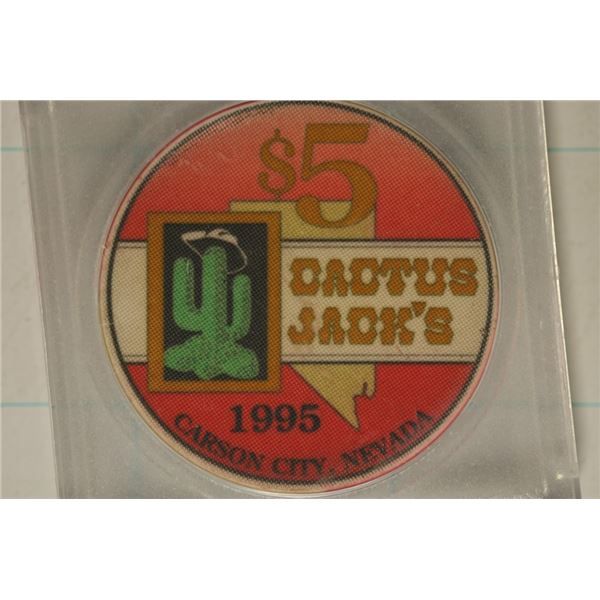 $5 CACTUS JACKS CASINO CHIP 1995 CARSON CITY