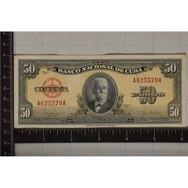 1950 CUBA CRISP UNC 50 PESOS "CALIXTO GARCIA