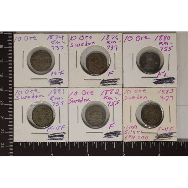 6-SWEDEN SILVER 10 ORE .1116 OZ. ASW TOTAL