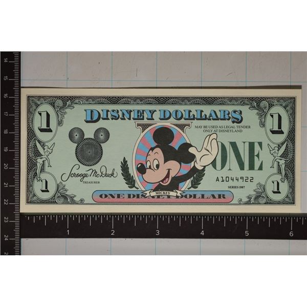 1987 ONE DISNEY DOLLAR CRISP UNC "MICKEY"