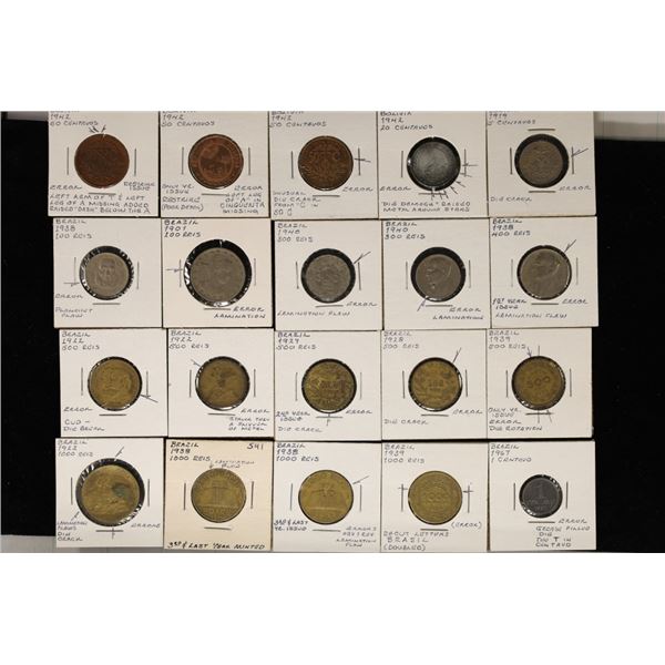 20 ASSORTED FOREIGN ERROR COINS: 5-BOLIVIA &