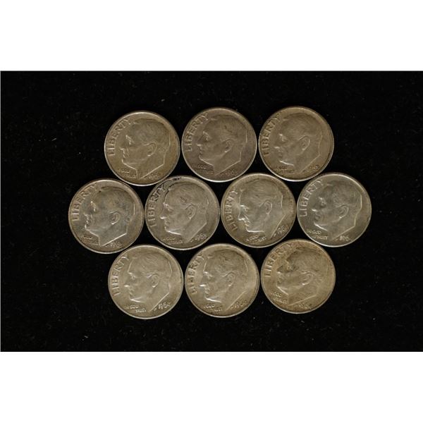 10-SILVER ROOSEVELT DIMES: .723 OZ. ASW
