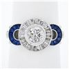 Image 2 : NEW 18k Gold 1.66 ctw GIA Round Diamond Baguette Halo Sapphire Bezel Milgrain Ri