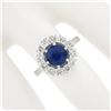 Image 3 : NEW Platinum 3.06 ctw GIA Ceylon Round Blue Sapphire Brilliant Diamond Halo Ring