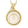 Image 2 : 14K Gold 19.6mm Mabe Pearl & Bezel Diamond Elk Button Pendant & 18" Curb Chain