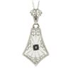Image 2 : Antique Art Deco 14K Gold Camphor Glass Diamond Filigree Pendulum Pendant Chain