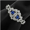 Image 9 : Antique Art Deco Platinum GIA Round Diamond Sapphire Infinity Leaf Link Bracelet