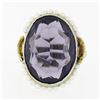 Image 4 : Antique 10K TT Gold Oval Bezel Purple Stone Seed Pearl Halo & Open Filigree Ring