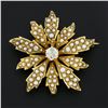 Image 2 : Antique Victorian 14k Gold Diamond & Seed Pearl Flower Burst Pin Brooch Pendant