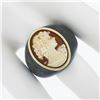 Image 3 : Vintage Carved Black Stone Wide Band Ring w/ 10k Gold Bezel Set Shell Cameo