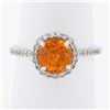 Image 1 : NEW 14K White Gold 2.33 ctw Round Spessartite Garnet Solitaire & Diamond Halo Ri