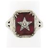 Image 1 : Antique Art Deco 14K Gold Red Stone Order of Easter Star Engraved Masonic Ring