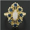 Image 6 : Vintage 14k Gold Marquise Cabochon Opal & .40 ctw Sapphire Open Textured Work Ri
