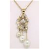 Image 2 : Vintage 14K Yellow Gold Round Pearl & .20 ctw Diamond Spiral 16" Pendant Necklac