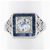 Image 1 : Antique Art Deco Platinum 1.42 ctw European Diamond & Sapphire Engagement Ring