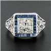Image 2 : Antique Art Deco Platinum 1.42 ctw European Diamond & Sapphire Engagement Ring