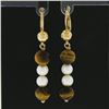 Image 2 : Vintage 10K Yellow Gold 7mm Round Bead Tiger's Eye & Pearls Drop Dangle Earrings