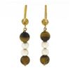 Image 3 : Vintage 10K Yellow Gold 7mm Round Bead Tiger's Eye & Pearls Drop Dangle Earrings