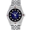 Image 2 : Rolex Mens SS 36MM Blue Vignette Diamond And Ruby Channel Set Diamond Datejust